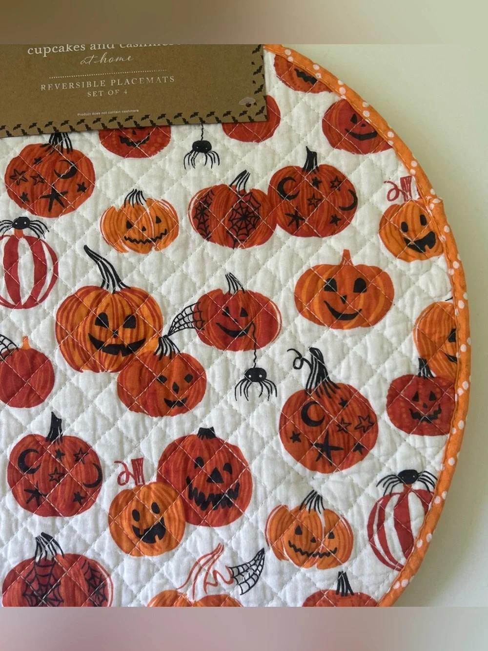 Cupcakes & Cashmere Orange Pumpkin Halloween Quilted Placemats Set of 4